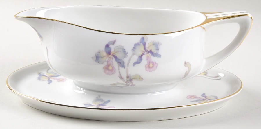 Orchid Iris Gravy Boat with Attached Underplate by Bohemia Ceramic Works-1