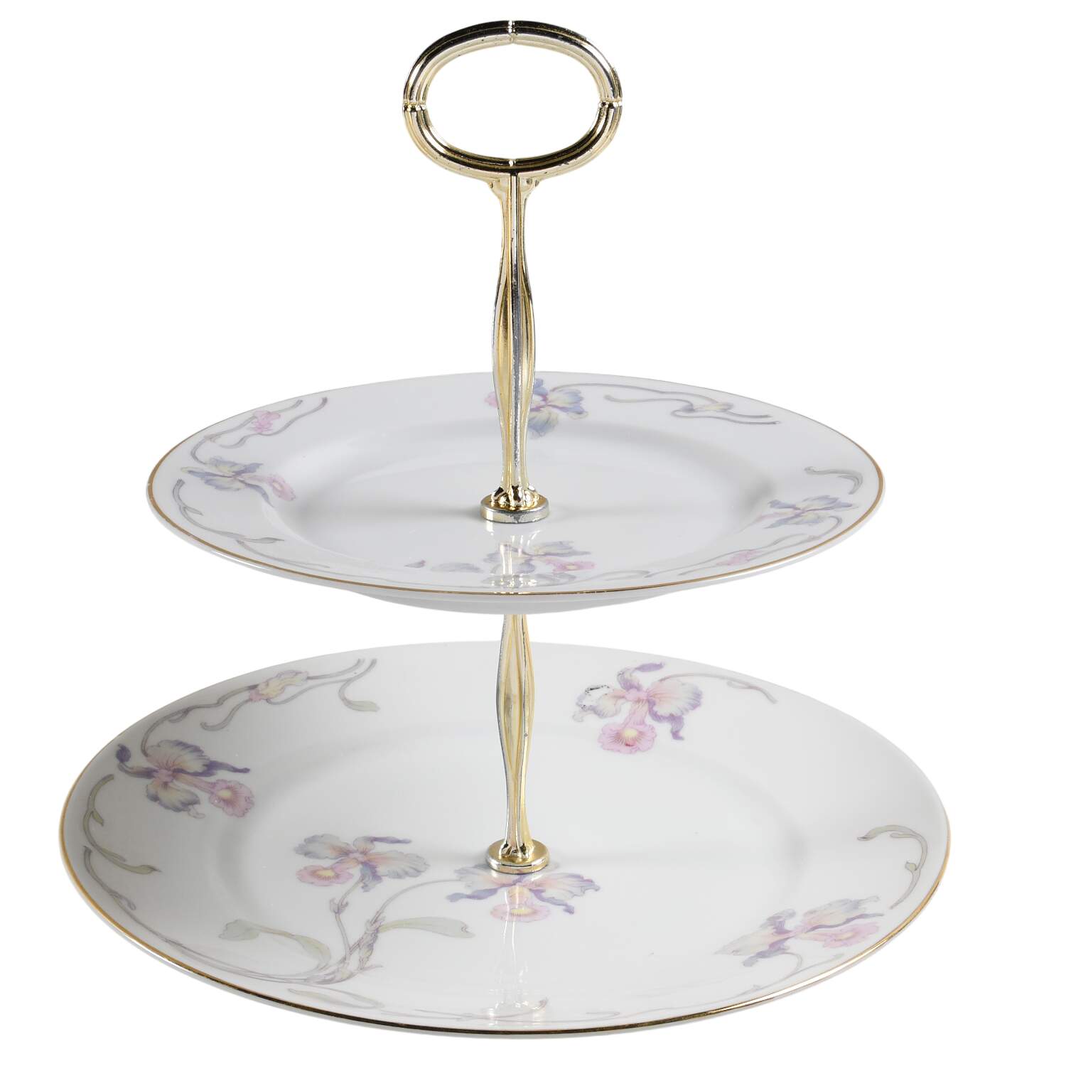 Orchid Iris 6 5/8"-10"  2 Tiered Serving Tray (Dp, Sp) HC by Bohemia Ceramic Works-1
