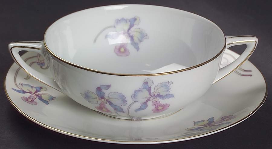Orchid Iris Flat Cream Soup Bowl & Saucer Set by Bohemia Ceramic Works-1