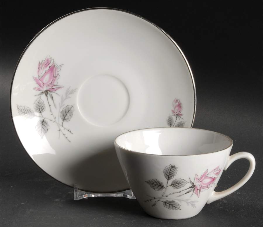 Silver Rose (Platinum Trim) Flat Cup & Saucer Set by Bohemia Ceramic Works-1