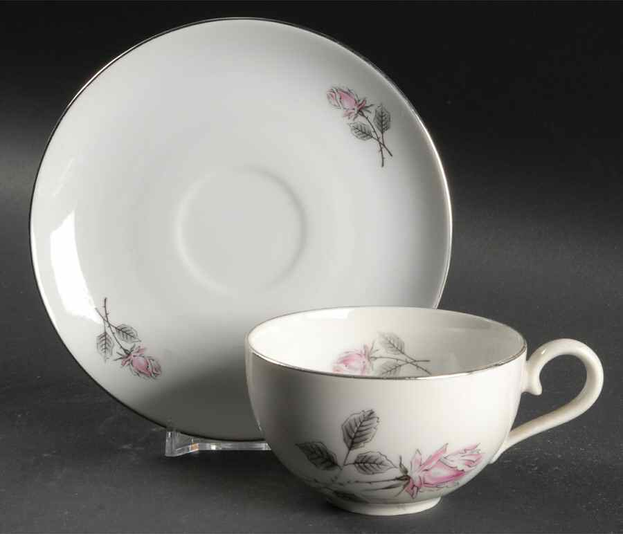 Silver Rose (Platinum Trim) Flat Cup & Saucer Set by Bohemia Ceramic Works-1