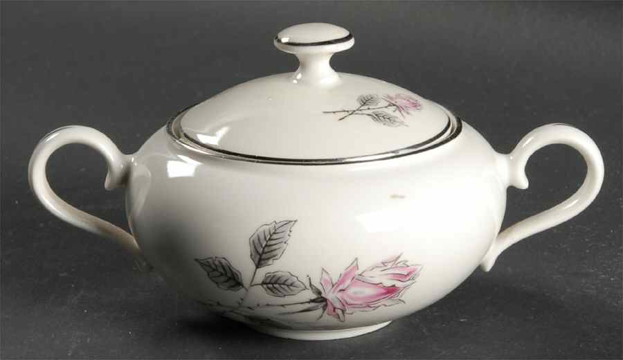 Silver Rose (Platinum Trim) Sugar Bowl & Lid by Bohemia Ceramic Works-1