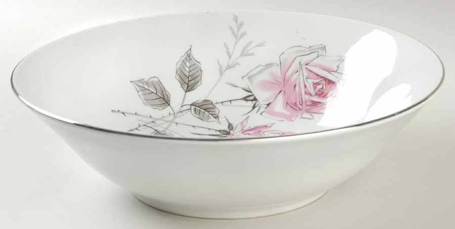 Silver Rose (Platinum Trim) 10" Round Vegetable Bowl by Bohemia Ceramic Works-1