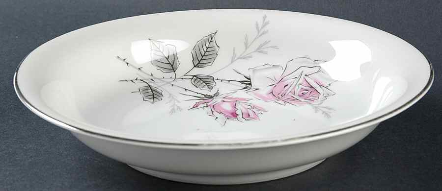 Silver Rose (Platinum Trim) Coupe Soup Bowl by Bohemia Ceramic Works-1