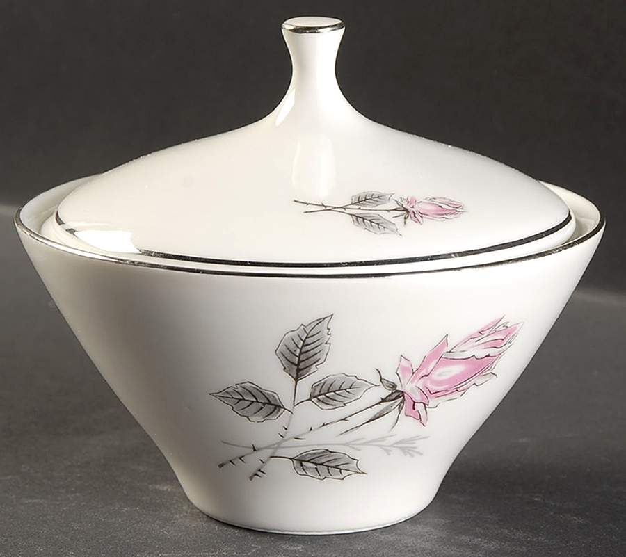 Silver Rose (Platinum Trim) Sugar Bowl & Lid by Bohemia Ceramic Works-1