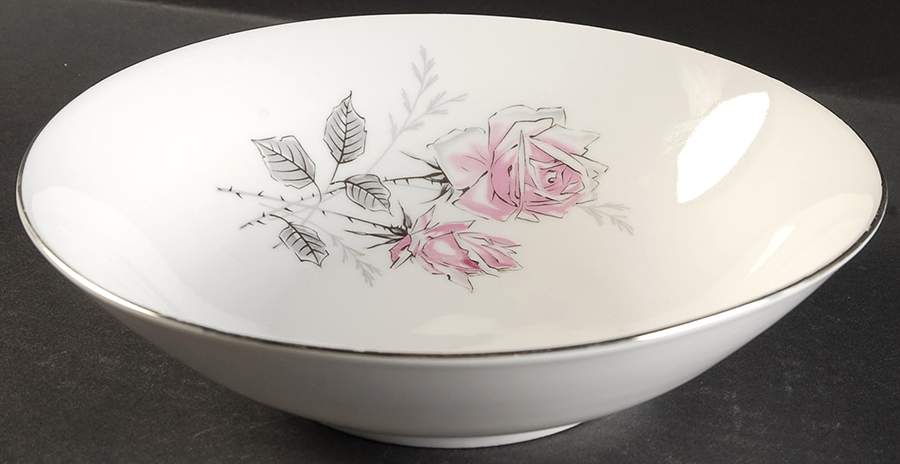 Silver Rose (Platinum Trim) 9" Round Vegetable Bowl by Bohemia Ceramic Works-1