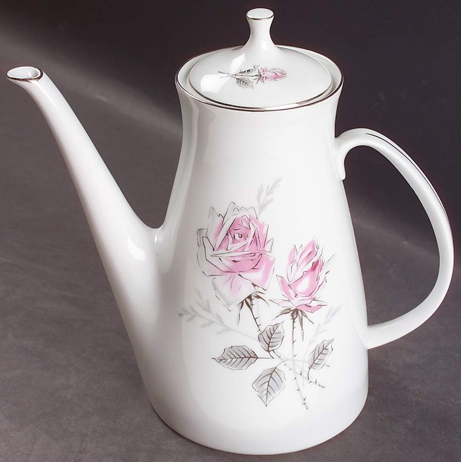 Silver Rose (Platinum Trim) Coffee Pot & Lid by Bohemia Ceramic Works-1