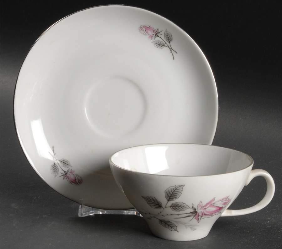 Silver Rose (Platinum Trim) Flat Cup & Saucer Set by Bohemia Ceramic Works-1