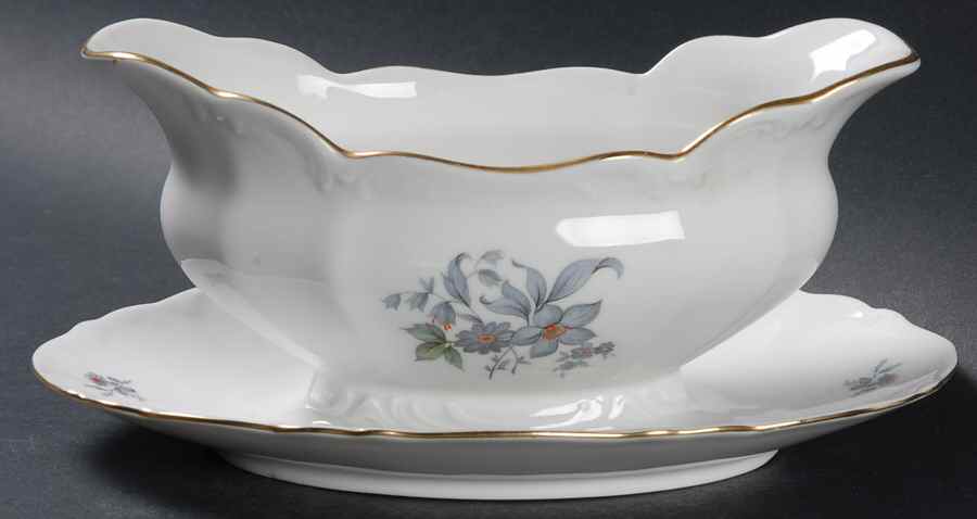 Wild Flower (Scroll Edge) Gravy Boat with Attached Underplate by Bohemia Ceramic Works-1