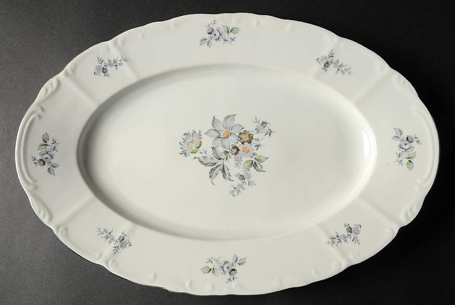 Wild Flower (Platinum Trim) 15" Oval Serving Platter by Bohemia Ceramic Works-1