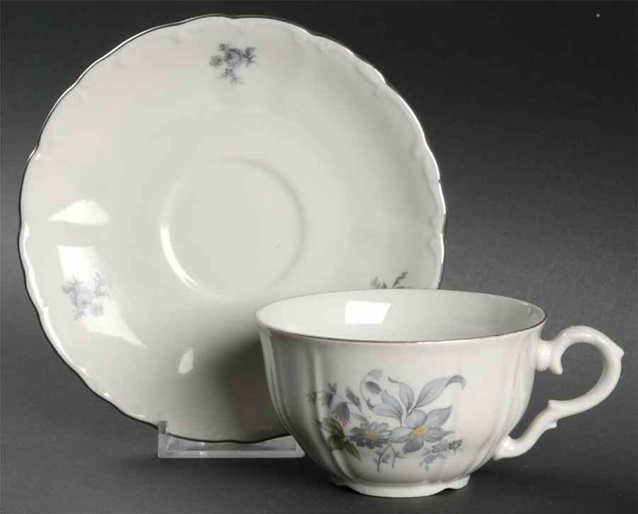 Wild Flower (Platinum Trim) Flat Cup & Saucer Set by Bohemia Ceramic Works-1