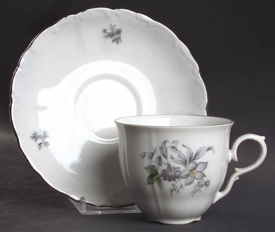 Wild Flower (Platinum Trim) Flat Cup & Saucer Set by Bohemia Ceramic Works-1
