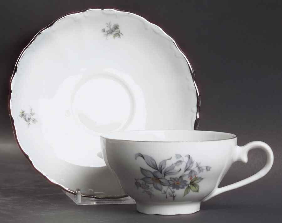 Wild Flower (Platinum Trim) Flat Cup & Saucer Set by Bohemia Ceramic Works-1