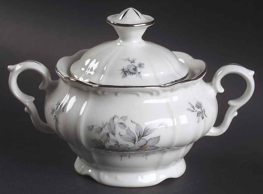 Wild Flower (Platinum Trim) Sugar Bowl & Lid by Bohemia Ceramic Works-1