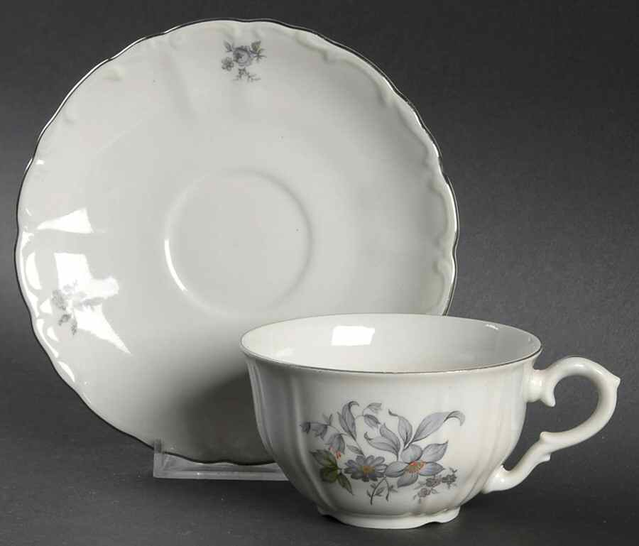 Wild Flower (Platinum Trim) Flat Cup & Saucer Set by Bohemia Ceramic Works-1