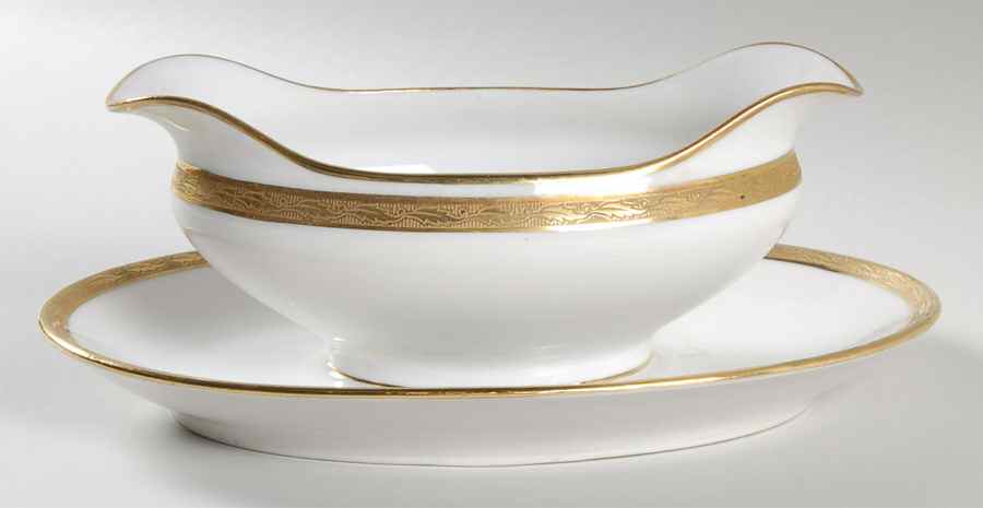Laurel Gravy Boat with Attached Underplate by Jean Boyer (Limoges)-1