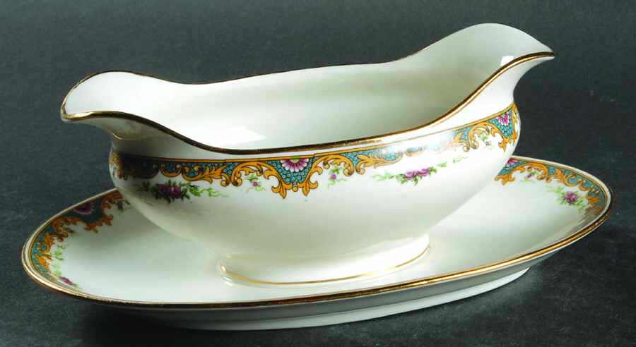 Lucie Gravy Boat with Attached Underplate by Jean Boyer (Limoges)-1