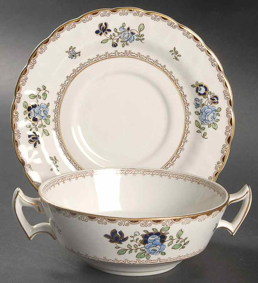 A8086 Flat Cream Soup Bowl & Saucer Set by Booths-1