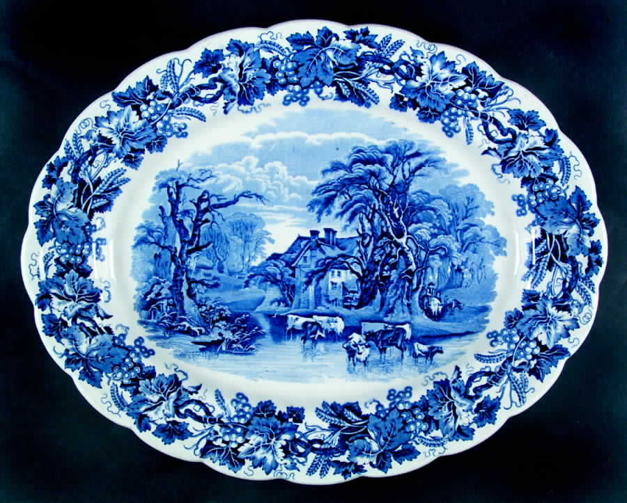 British Scenery Blue (Scalloped, A8024) 18" Oval Serving Platter by Booths-1