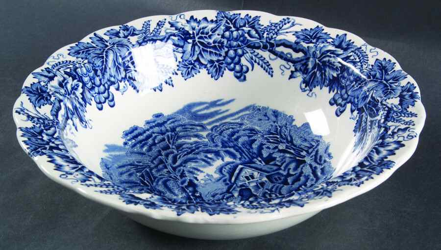 British Scenery Blue (Scalloped, A8024) 8" Round Vegetable Bowl by Booths-1