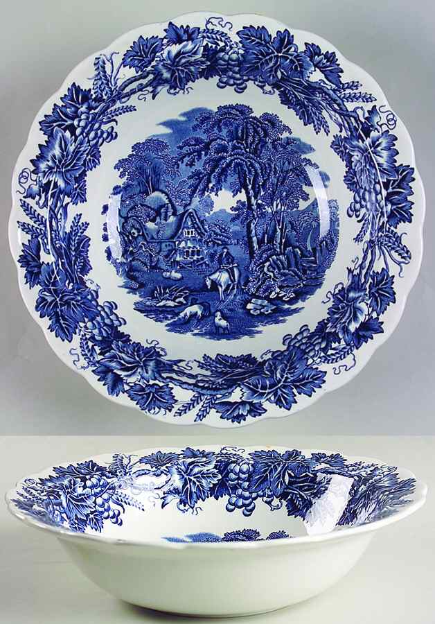 British Scenery Blue (Scalloped, A8024) 9" Round Vegetable Bowl by Booths-1