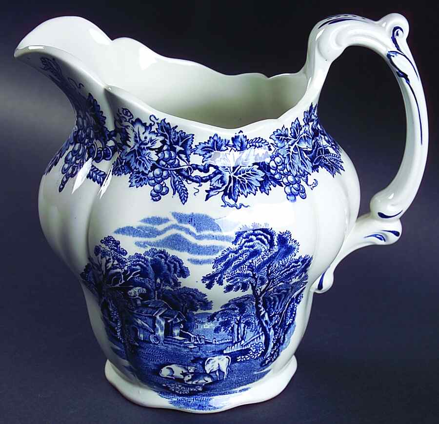 British Scenery Blue (Scalloped, A8024) 40 Oz Pitcher by Booths-1