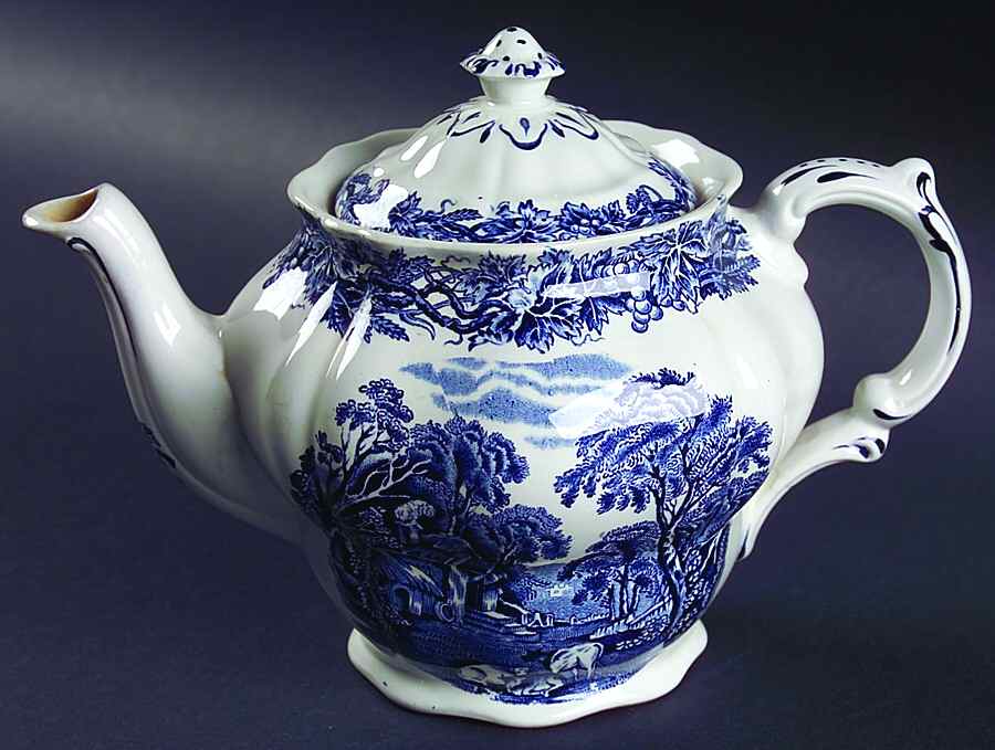 British Scenery Blue (Scalloped, A8024) Teapot & Lid by Booths-1