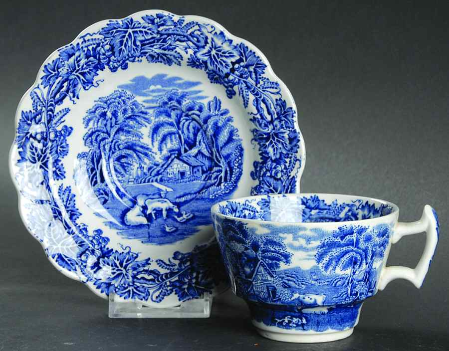 British Scenery Blue (Scalloped, A8024) Flat Cup & Saucer Set by Booths-1