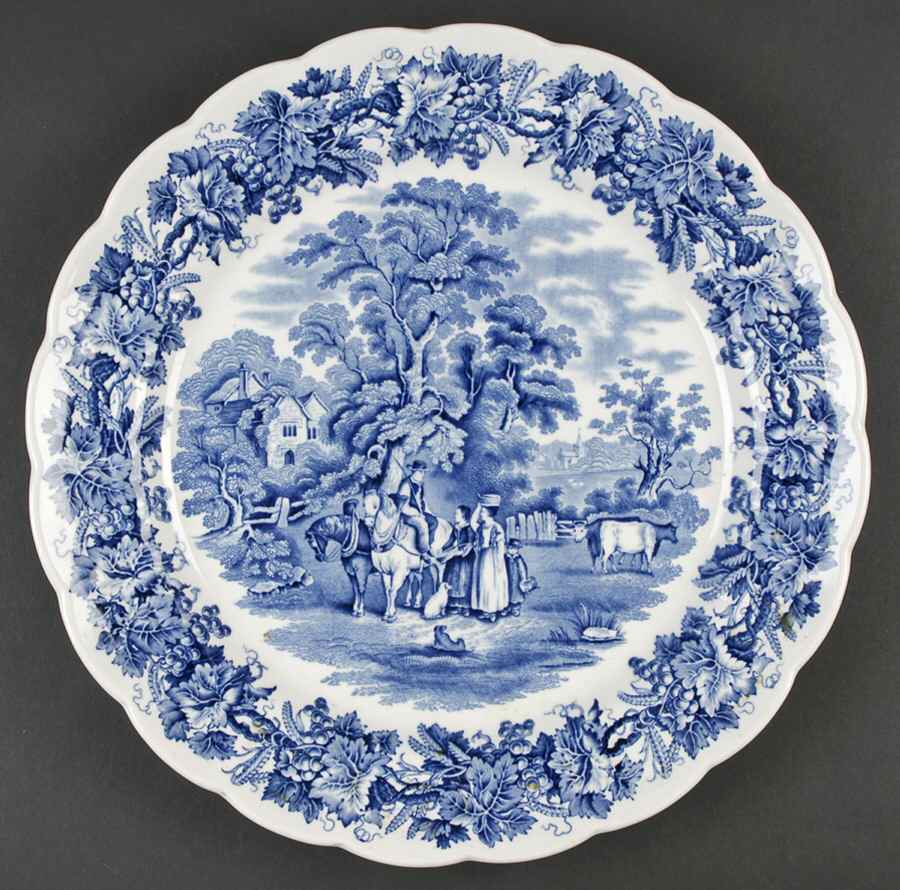 British Scenery Blue (Scalloped, A8024) 13" Chop Plate (Round Platter) by Booths-1
