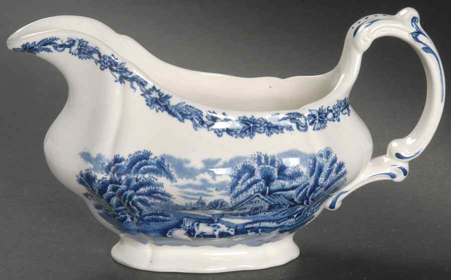 British Scenery Blue (Scalloped, A8024) Gravy Boat by Booths-1