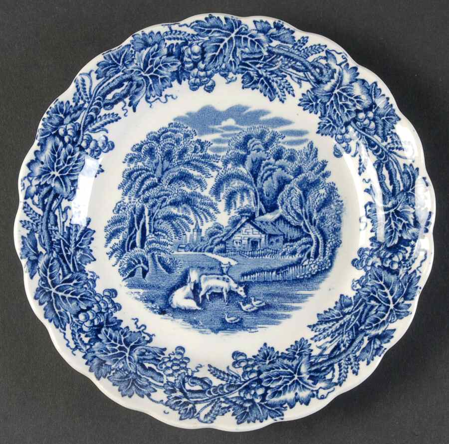 British Scenery Blue (Scalloped, A8024) Bread & Butter Plate by Booths-1