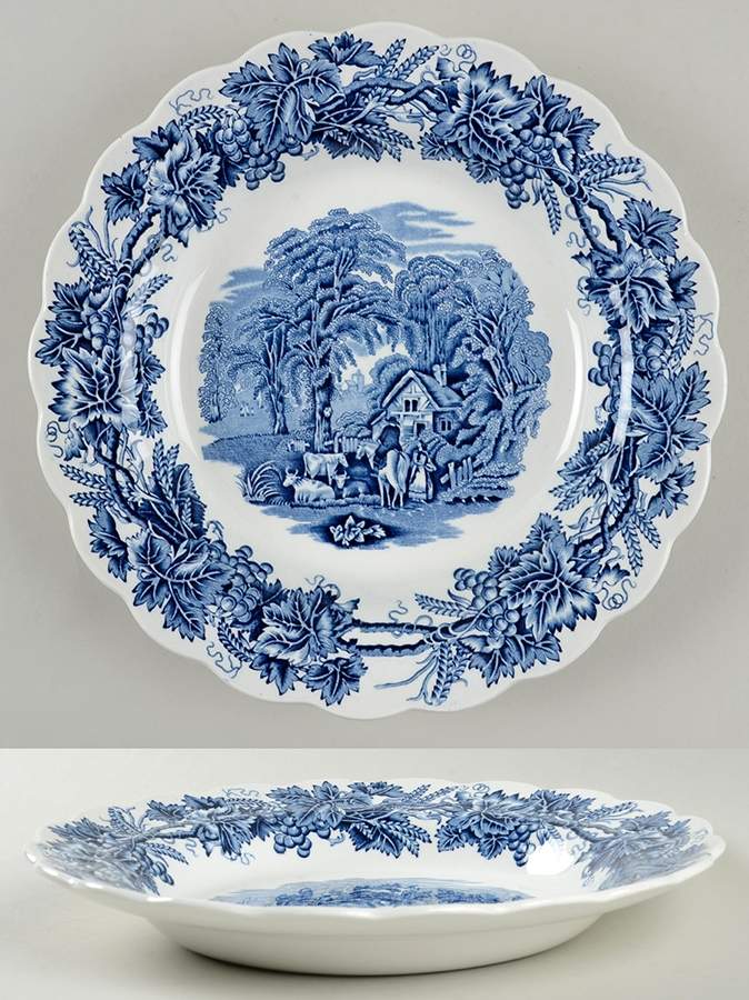 British Scenery Blue (Scalloped, A8024) Large Rim Soup Bowl by Booths-1