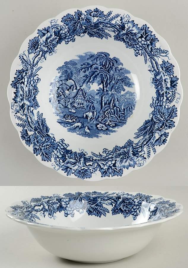 British Scenery Blue (Scalloped, A8024) 10" Round Vegetable Bowl by Booths-1