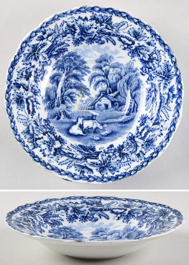 British Scenery Blue (Scalloped, No #) Fruit/Dessert (Sauce) Bowl by Booths-1