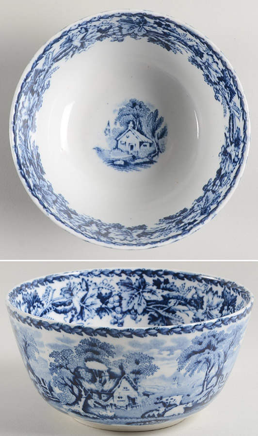British Scenery Blue (Scalloped, No #) Cranberry Bowl by Booths-1