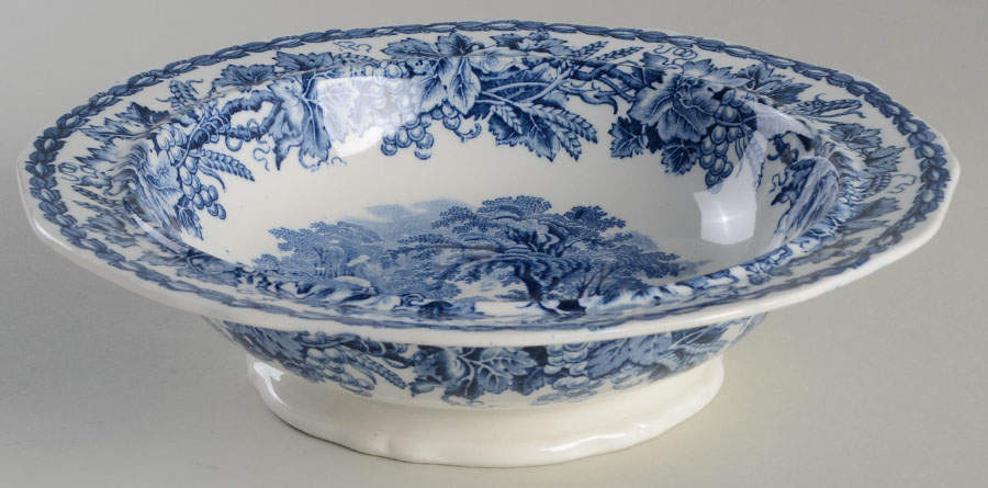 British Scenery Blue (Scalloped, No #) Round Vegetable No Lid by Booths-1