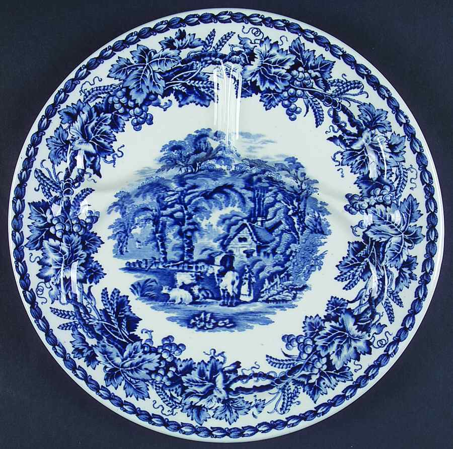 British Scenery Blue (Scalloped, No #) Grill Plate by Booths-1