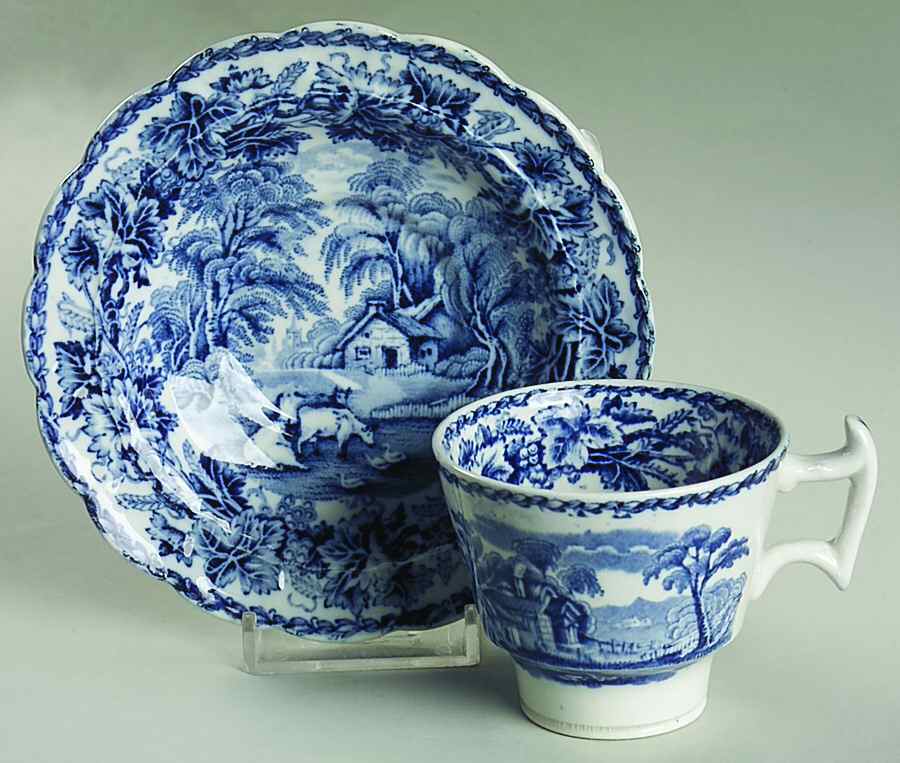 British Scenery Blue (Scalloped, No #) Footed Demitasse Cup & Saucer Set by Booths-1