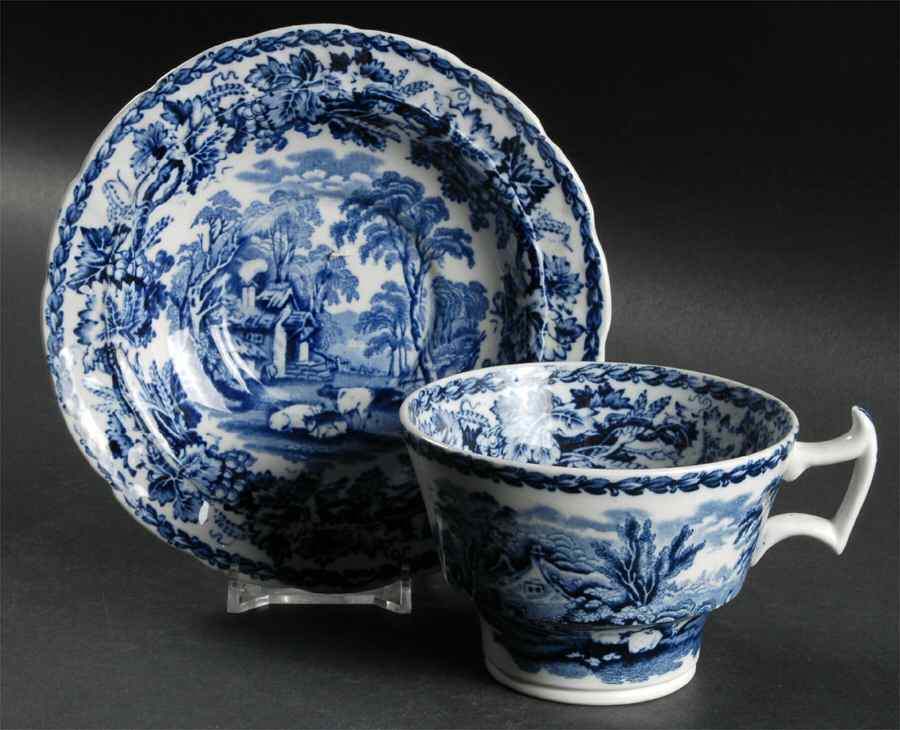 British Scenery Blue (Scalloped, No #) Oversized Cup & Saucer Set by Booths-1