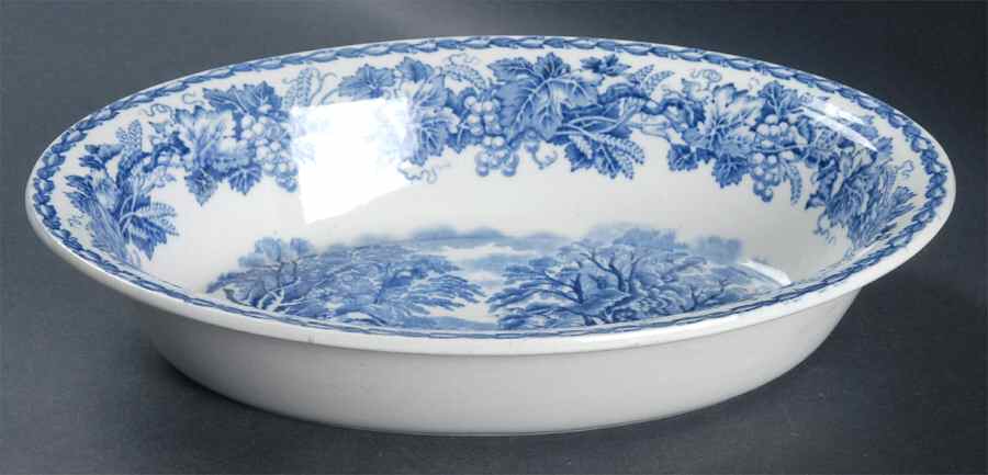 British Scenery Blue (Scalloped, No #) 10" Oval Vegetable Bowl by Booths-1