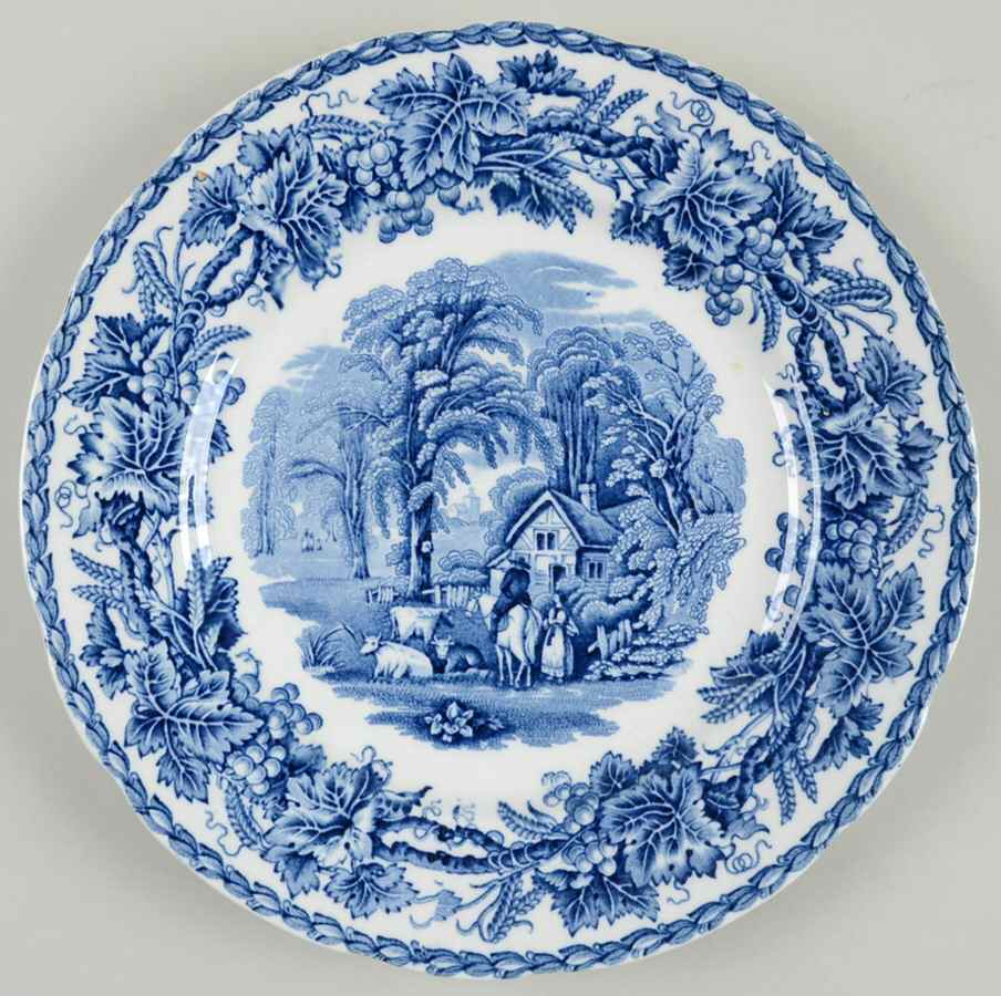 British Scenery Blue (Scalloped, No #) Luncheon Plate by Booths-1