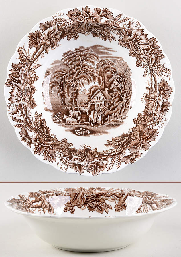 British Scenery Brown 8" Round Vegetable Bowl by Booths-1
