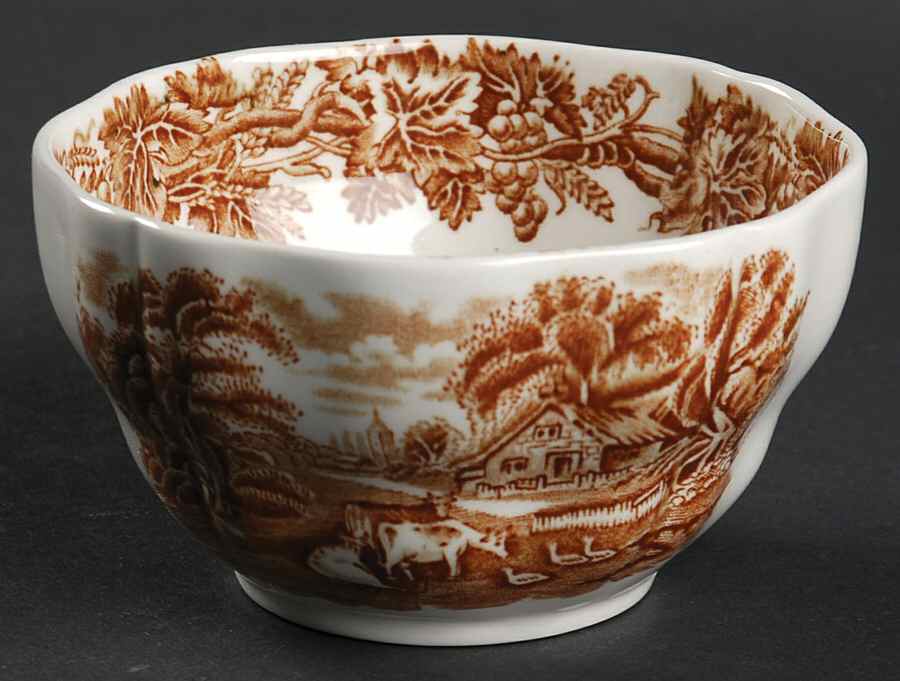 British Scenery Brown Open Sugar Bowl by Booths-1