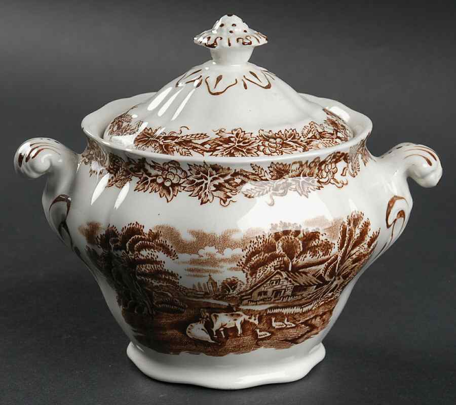 British Scenery Brown Sugar Bowl & Lid by Booths-1