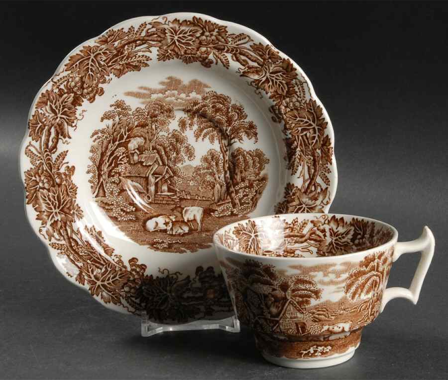 British Scenery Brown Flat Cup & Saucer Set by Booths-1
