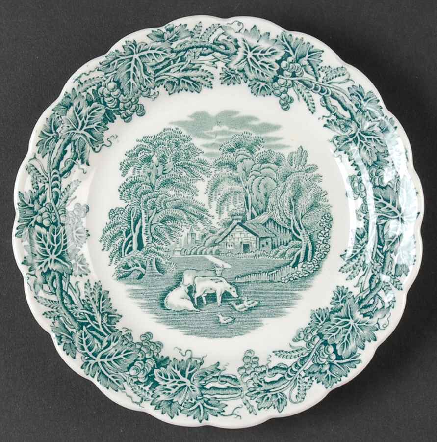 British Scenery Green Bread & Butter Plate by Booths-1