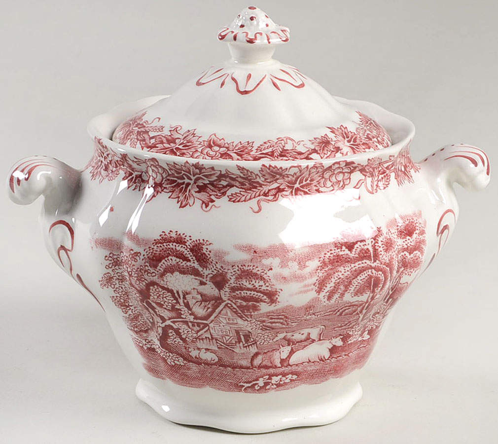 British Scenery Pink (Scalloped, A8024) Sugar Bowl & Lid by Booths-1
