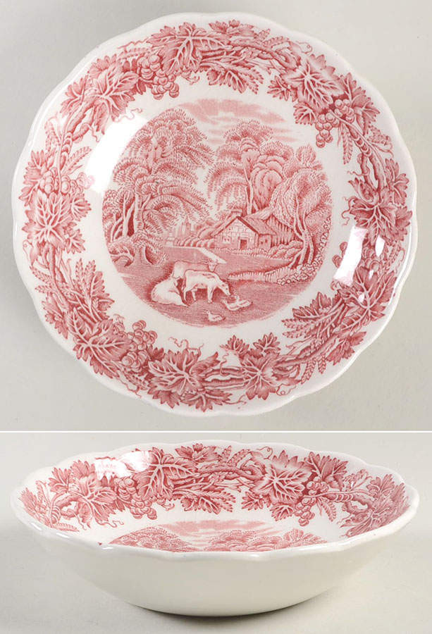 British Scenery Pink (Scalloped, A8024) Fruit/Dessert (Sauce) Bowl by Booths-1