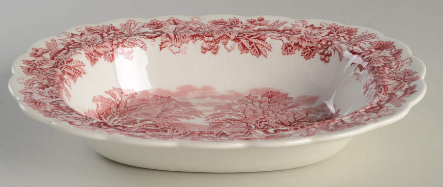 British Scenery Pink (Scalloped, A8024) 9" Oval Vegetable Bowl by Booths-1