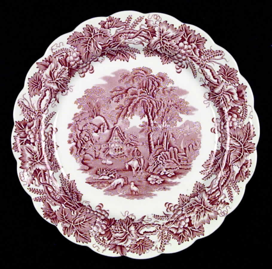 British Scenery Pink (Scalloped, A8024) Dinner Plate by Booths-1